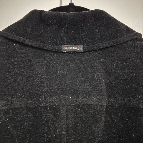 Guess Jeans Black Velvet Coat Sparkly Size S Vintage Hidden Button Minimalistic - Picture 7 of 13